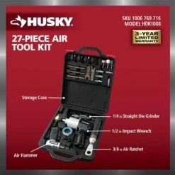 Husky 4-Pc Air Tool Kit W/ 1/2-in. Impact, 3/8-in. Ratchet, Die Grinder, Hammer, Sockets, Chisels, Grinding Stones (27-Pieces) -Husky Shop husky air tool kits hdk1008 a0 1000