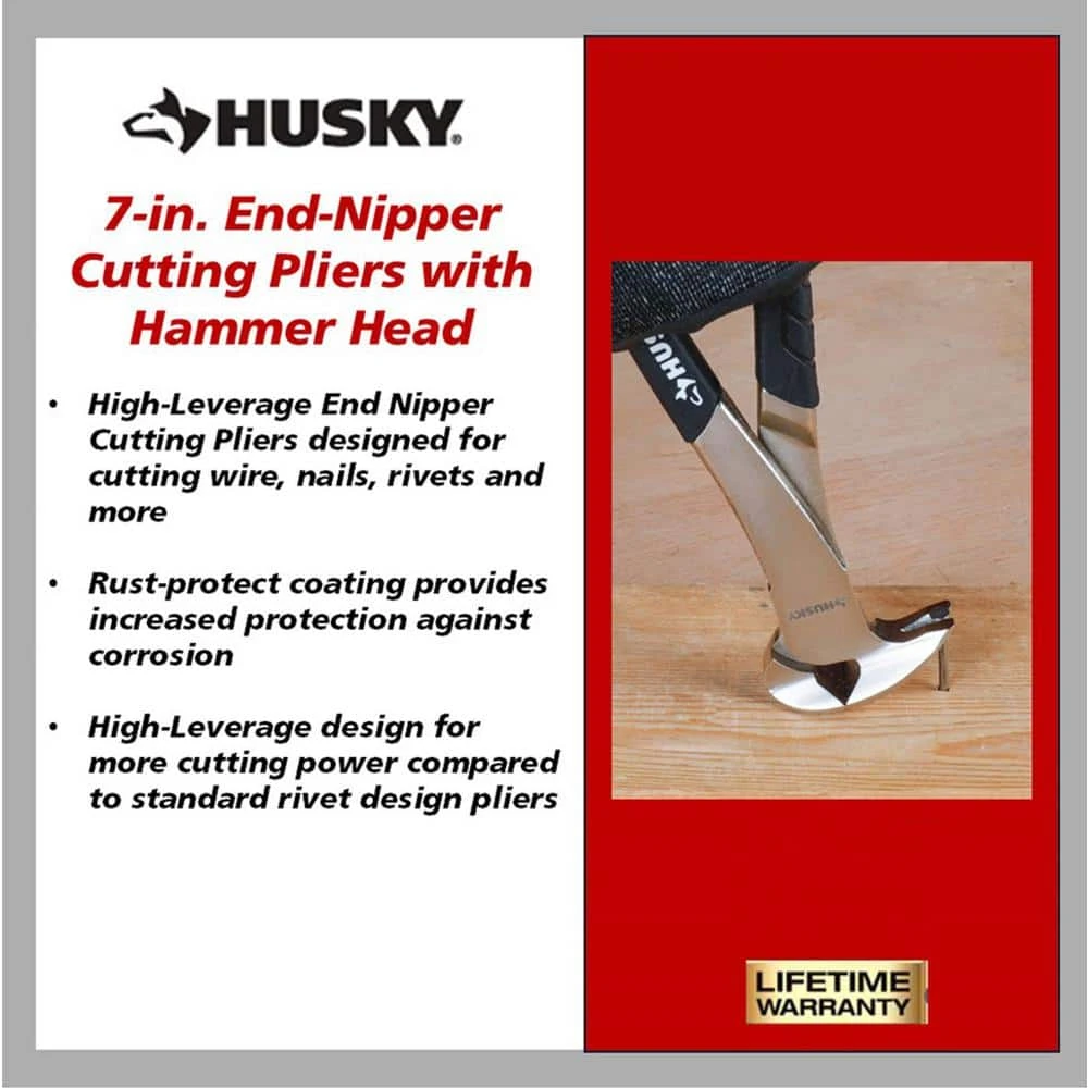 Husky 7 In. End-Nipper Cutting Pliers With Hammer Head 3 Husky 7 In. End-Nipper Cutting Pliers With Hammer Head - Image 3