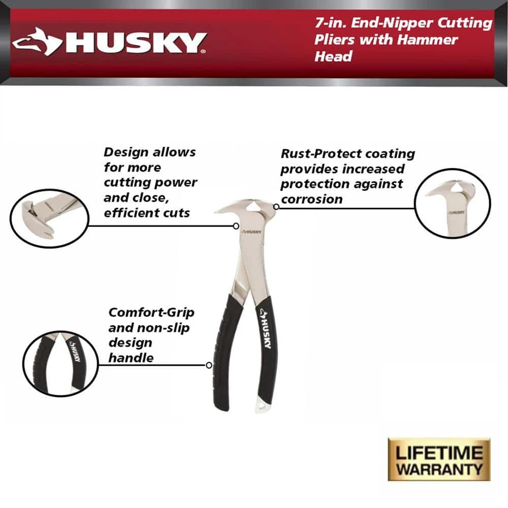 Husky 7 In. End-Nipper Cutting Pliers With Hammer Head 2 Husky 7 In. End-Nipper Cutting Pliers With Hammer Head - Image 2