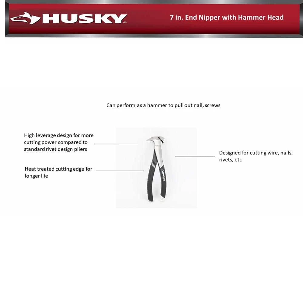 Husky 7 In. End Nipper With Hammer Head 6 Husky 7 In. End Nipper With Hammer Head - Image 6