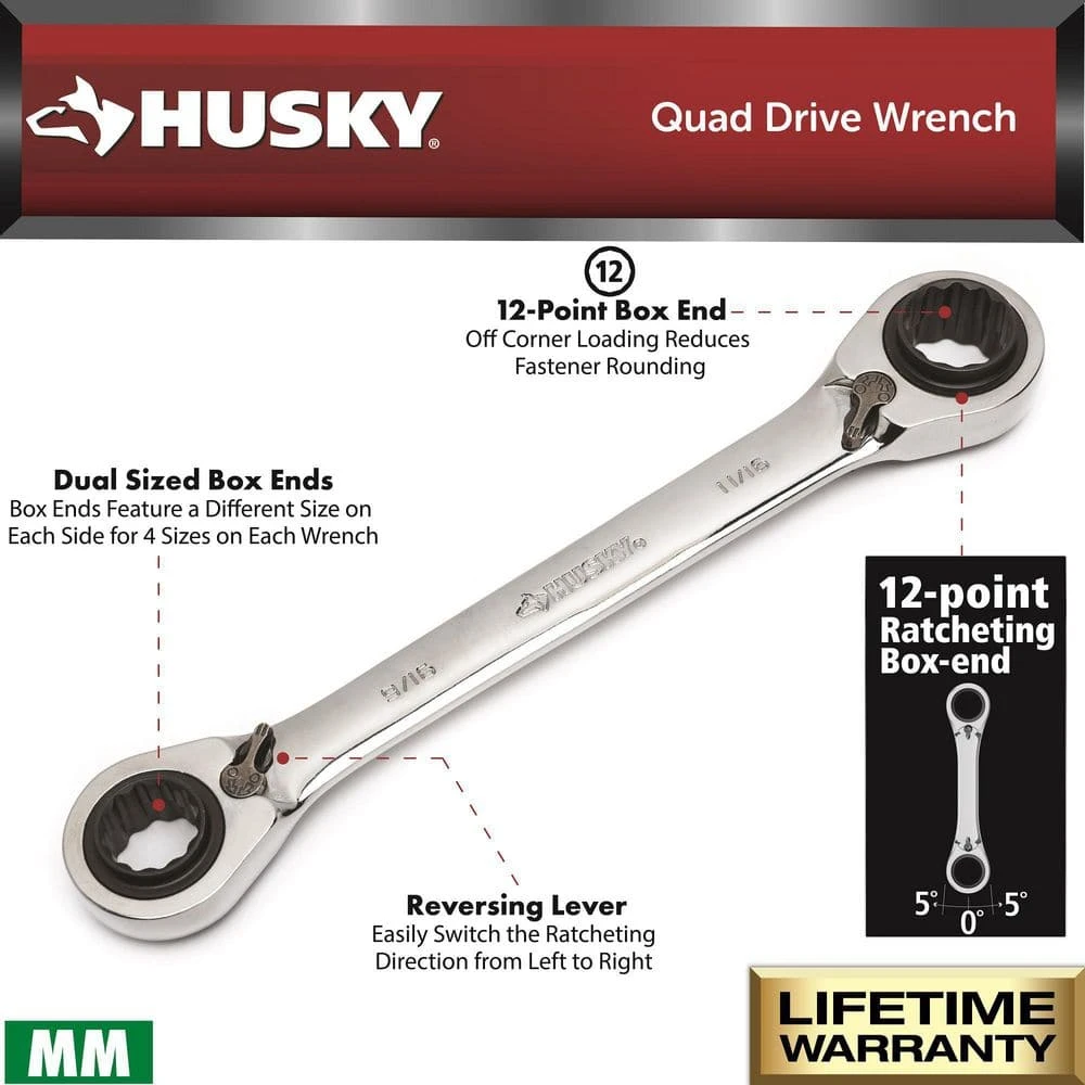 Husky Metric Quad Drive Ratcheting Wrench Set (2-Piece) 3 Husky Metric Quad Drive Ratcheting Wrench Set (2-Piece) - Image 3