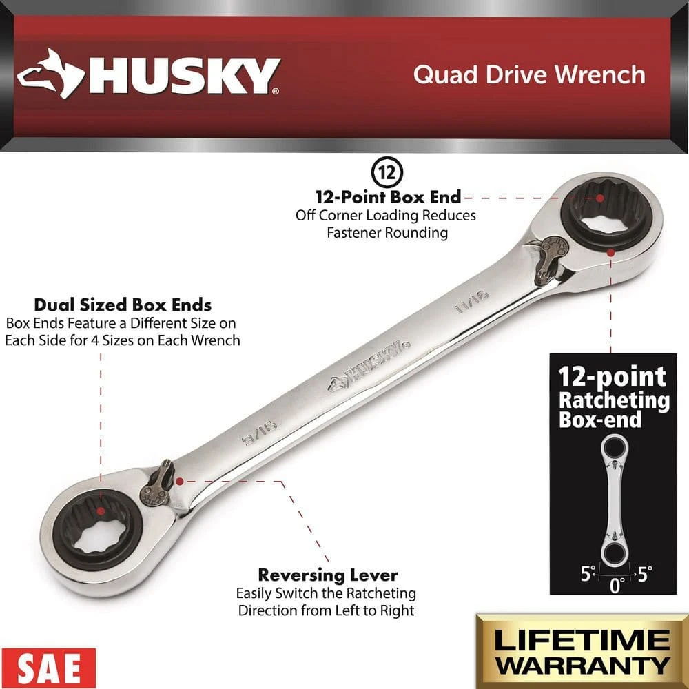 Husky SAE Quad Drive Ratcheting Wrench Set (2-Piece) 3 Husky SAE Quad Drive Ratcheting Wrench Set (2-Piece) - Image 3