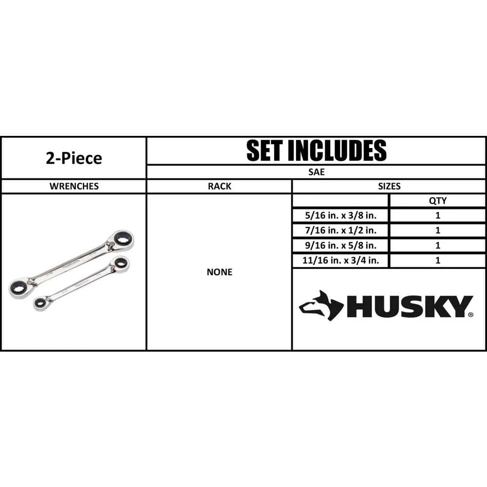 Husky SAE Quad Drive Ratcheting Wrench Set (2-Piece) 7 Husky SAE Quad Drive Ratcheting Wrench Set (2-Piece) - Image 7