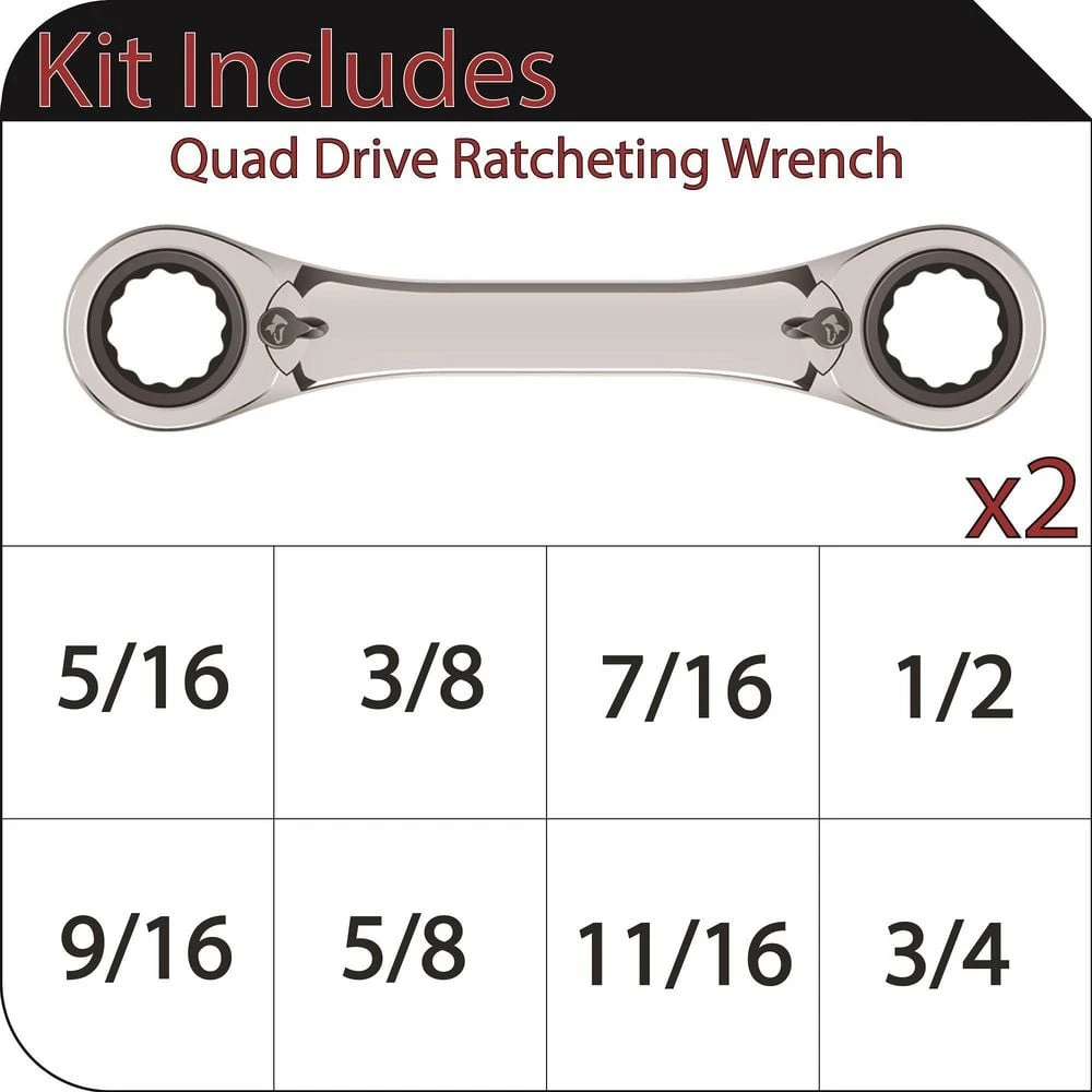 Husky SAE Quad Drive Ratcheting Wrench Set (2-Piece) 2 Husky SAE Quad Drive Ratcheting Wrench Set (2-Piece) - Image 2