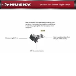 Husky 6 In. Medium Trigger Clamps (4-Piece) -Husky Shop husky clamp sets 99680 76 1000