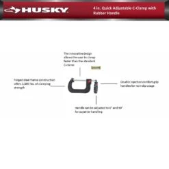 Husky 4 In. Quick Adjustable C-Clamp With Rubber Handle -Husky Shop husky clamps 99682 44 1000