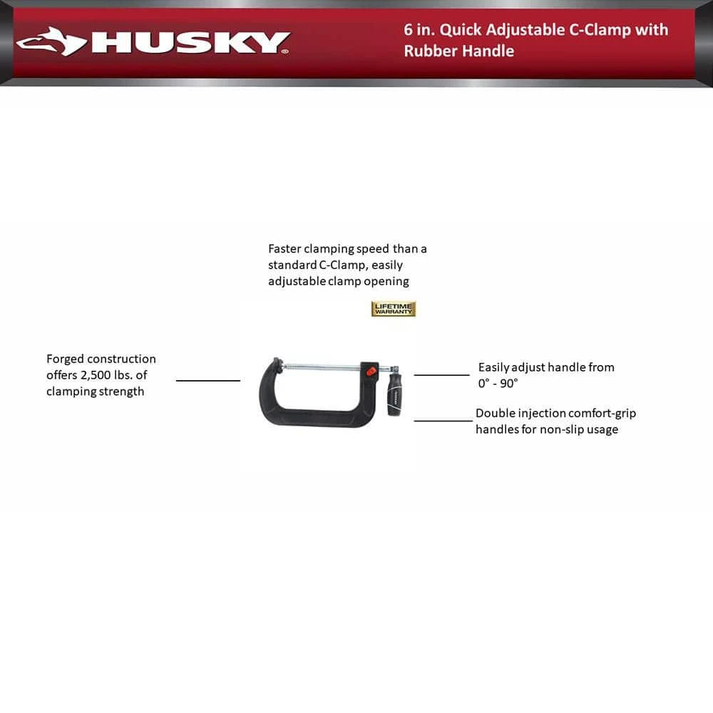 Husky 6 In. Quick Adjustable C-Clamp With Rubber Handle 4 Husky 6 In. Quick Adjustable C-Clamp With Rubber Handle - Image 4