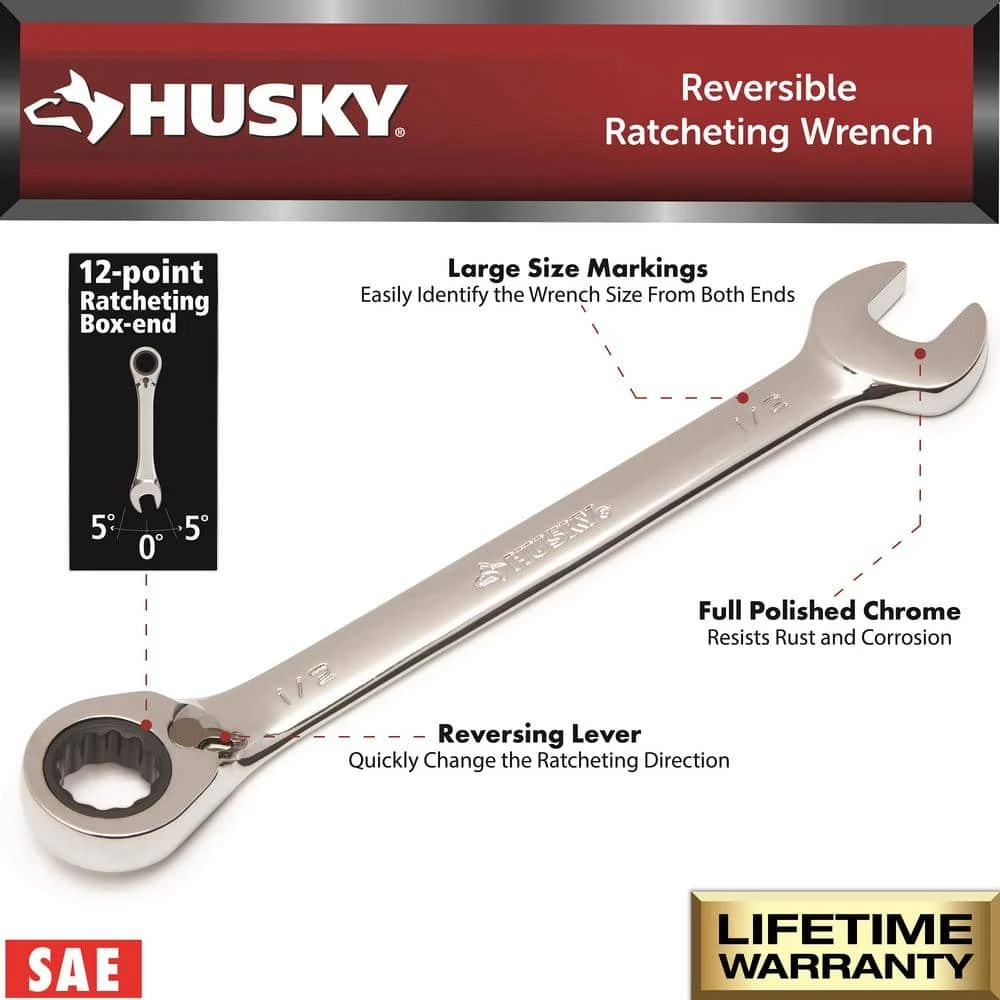 Husky 9/16 In. Reversible Ratcheting Combination Wrench 2 Husky 9/16 In. Reversible Ratcheting Combination Wrench - Image 2
