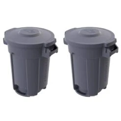 Husky 10 Gal. Grey Heavy Duty Commercial Outdoor Trash Can With Domed Lid (2-Pack)