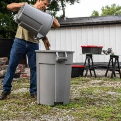 Husky 10 Gal. Grey Heavy Duty Commercial Outdoor Trash Can With Domed Lid (2-Pack) -Husky Shop husky commercial trash cans 999 2510 2pk c3 1000