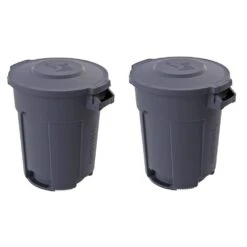 Husky 20 Gal. Grey Heavy Duty Commercial Outdoor Trash Can With Domed Lid (2-Pack)