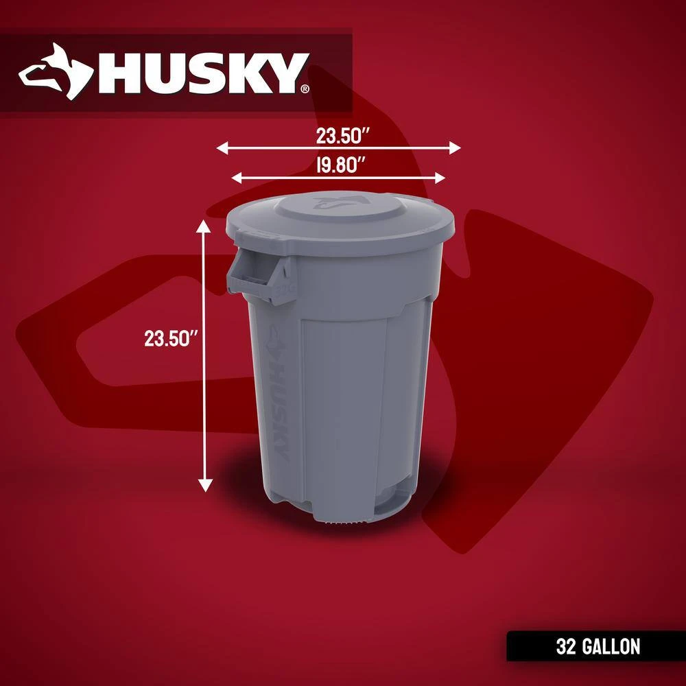 Husky 32 Gal. Grey Heavy Duty Commercial Outdoor Trash Can With Domed Lid (2-Pack) 3 Husky 32 Gal. Grey Heavy Duty Commercial Outdoor Trash Can With Domed Lid (2-Pack) - Image 3