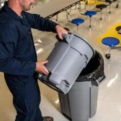 Husky 44 Gal. Grey Heavy Duty Commercial Outdoor Trash Can With Domed Lid -Husky Shop husky commercial trash cans 999 2544 44 1000