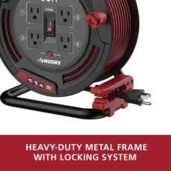 Husky 50 Ft. 14/3 13AMP Retractable Extension Cord Reel With 4 Grounded Outlets Black -Husky Shop husky extension cord reels em hsk 500n 1f 1000