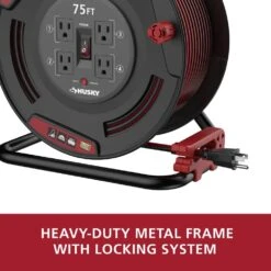 Husky 75 Ft. 12/3 13 Amp Retractable Extension Cord Reel With 4 Grounded Outlets Black -Husky Shop husky extension cord reels em hsk 750n 1f 1000