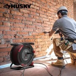 Husky 75 Ft. 12/3 13 Amp Retractable Extension Cord Reel With 4 Grounded Outlets Black -Husky Shop husky extension cord reels em hsk 750n 31 1000