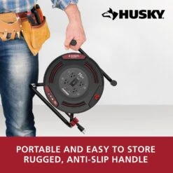 Husky 75 Ft. 12/3 13 Amp Retractable Extension Cord Reel With 4 Grounded Outlets Black -Husky Shop husky extension cord reels em hsk 750n 44 1000