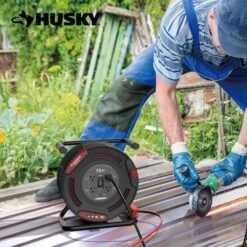 Husky 75 Ft. 12/3 13 Amp Retractable Extension Cord Reel With 4 Grounded Outlets Black -Husky Shop husky extension cord reels em hsk 750n 66 1000