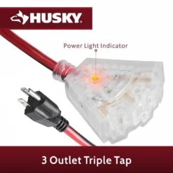 Husky 50 Ft. 14/3 Medium Duty 13-Amps Indoor Extension Cord Reel With Multiple Outlet Triple Tap End, Black -Husky Shop husky extension cord reels lts xp001 1f 1000