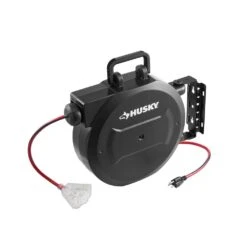 Husky 50 Ft. 14/3 Medium Duty 13-Amps Indoor Extension Cord Reel With Multiple Outlet Triple Tap End, Black -Husky Shop husky extension cord reels lts xp001 66 1000