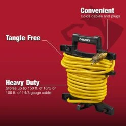 Husky 150 Ft. 16/3 Heavy Duty Extension Cord Reel Storage Holder, Black -Husky Shop husky extension cord reels ylcr 17 1f 1000