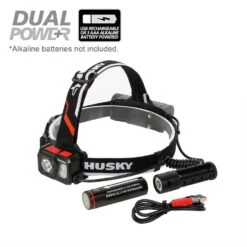 Husky 1000 Lumens Dual Power Aluminum Headlight 3.7-Volt 4600 MAh Rechargeable Replacement Battery -Husky Shop husky flashlight batteries bulbs 23fl1102 4f 1000