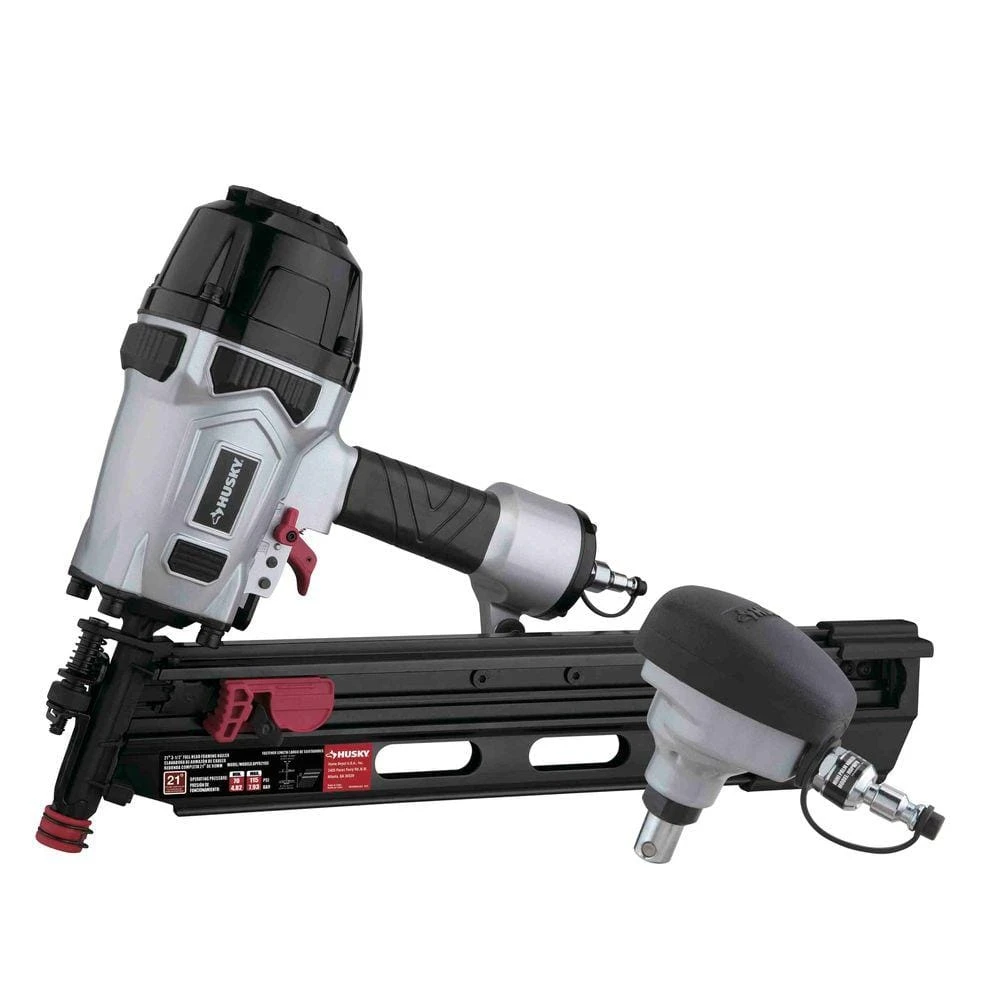 Husky Pneumatic 21-Degree 3-1/2 In. Full Round Head Framing Nailer And Pneumatic Mini Palm Nailer Kit With Nails 1 Husky Pneumatic 21-Degree 3-1/2 In. Full Round Head Framing Nailer And Pneumatic Mini Palm Nailer Kit With Nails