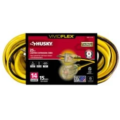 Husky VividFlex 25 Ft. 14/3 Gauge Medium Duty Indoor/Outdoor Extension Cord With Lighted End, Yellow