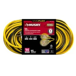 Husky VividFlex 50 Ft. 14/3 Gauge Medium Duty Indoor/Outdoor Extension Cord With Lighted End, Yellow