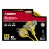Husky VividFlex 100 Ft. 12/3 Heavy Duty Indoor/Outdoor Triple Tap Extension Cord With Lighted Ends, Yellow