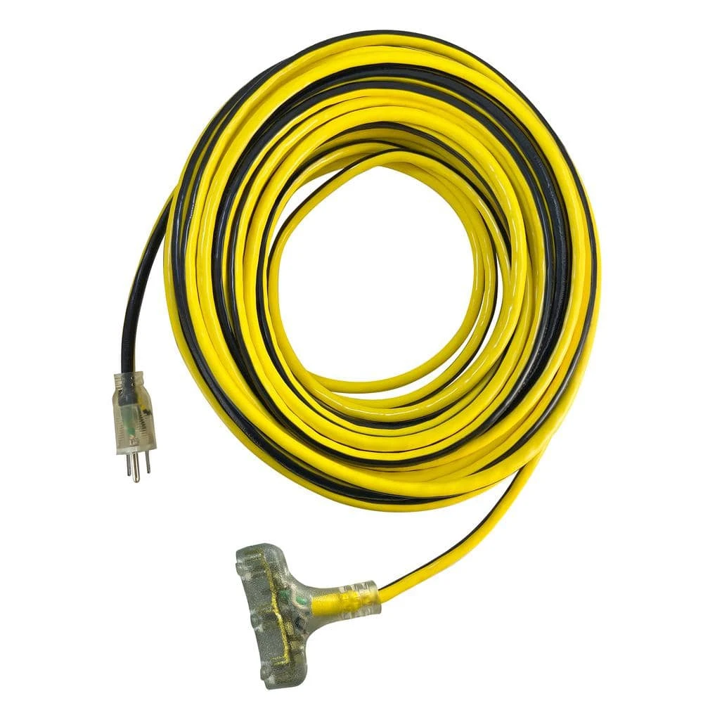 Husky VividFlex 100 Ft. 12/3 Heavy Duty Indoor/Outdoor Triple Tap Extension Cord With Lighted Ends, Yellow 2 Husky VividFlex 100 Ft. 12/3 Heavy Duty Indoor/Outdoor Triple Tap Extension Cord With Lighted Ends, Yellow - Image 2
