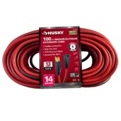Husky 100 Ft. 14/3 Medium Duty Indoor/Outdoor Extension Cord, Red/Black