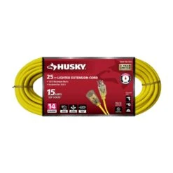 Husky 25 Ft. 14/3 Medium Duty Indoor/Outdoor Extension Cord With Lighted End, Yellow