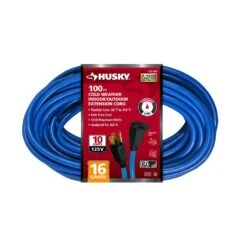 Husky 100 Ft. 16/3 Medium Duty Cold Weather Indoor/Outdoor Extension Cord, Blue