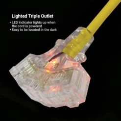 Husky 50 Ft. 14/3 Medium Duty Indoor/Outdoor Extension Cord With Multiple Outlet Triple Tap Lighted End, Yellow -Husky Shop husky general purpose cords sjtw143050tripl 44 1000