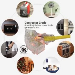 Husky 50 Ft. 14/3 Medium Duty Indoor/Outdoor Extension Cord With Multiple Outlet Triple Tap Lighted End, Yellow -Husky Shop husky general purpose cords sjtw143050tripl fa 1000