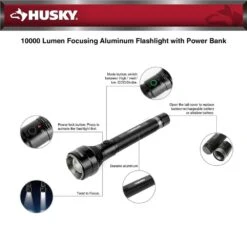 Husky 10000 Lumens Dual Power Focusing Aluminum Rechargeable Flashlight -Husky Shop husky handheld flashlights 91307 44 1000