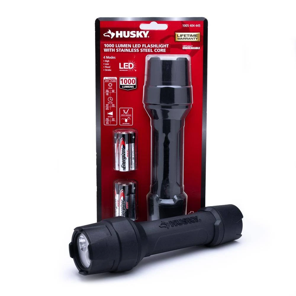 Husky 1000 Lumens Tough Stainless Steel Core Multi-Setting LED Flashlight, Impact And Water Resistant With Batteries 5 Husky 1000 Lumens Tough Stainless Steel Core Multi-Setting LED Flashlight, Impact And Water Resistant With Batteries - Image 5