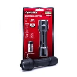 Husky 500 Lumens Tough Stainless Steel Core Multi-Setting LED Flashlight, Impact And Water Resistant With Batteries 24 Husky 500 Lumens Tough Stainless Steel Core Multi-Setting LED Flashlight, Impact And Water Resistant With Batteries -Husky Shop husky handheld flashlights hsk1pak500psf1 fa 1000