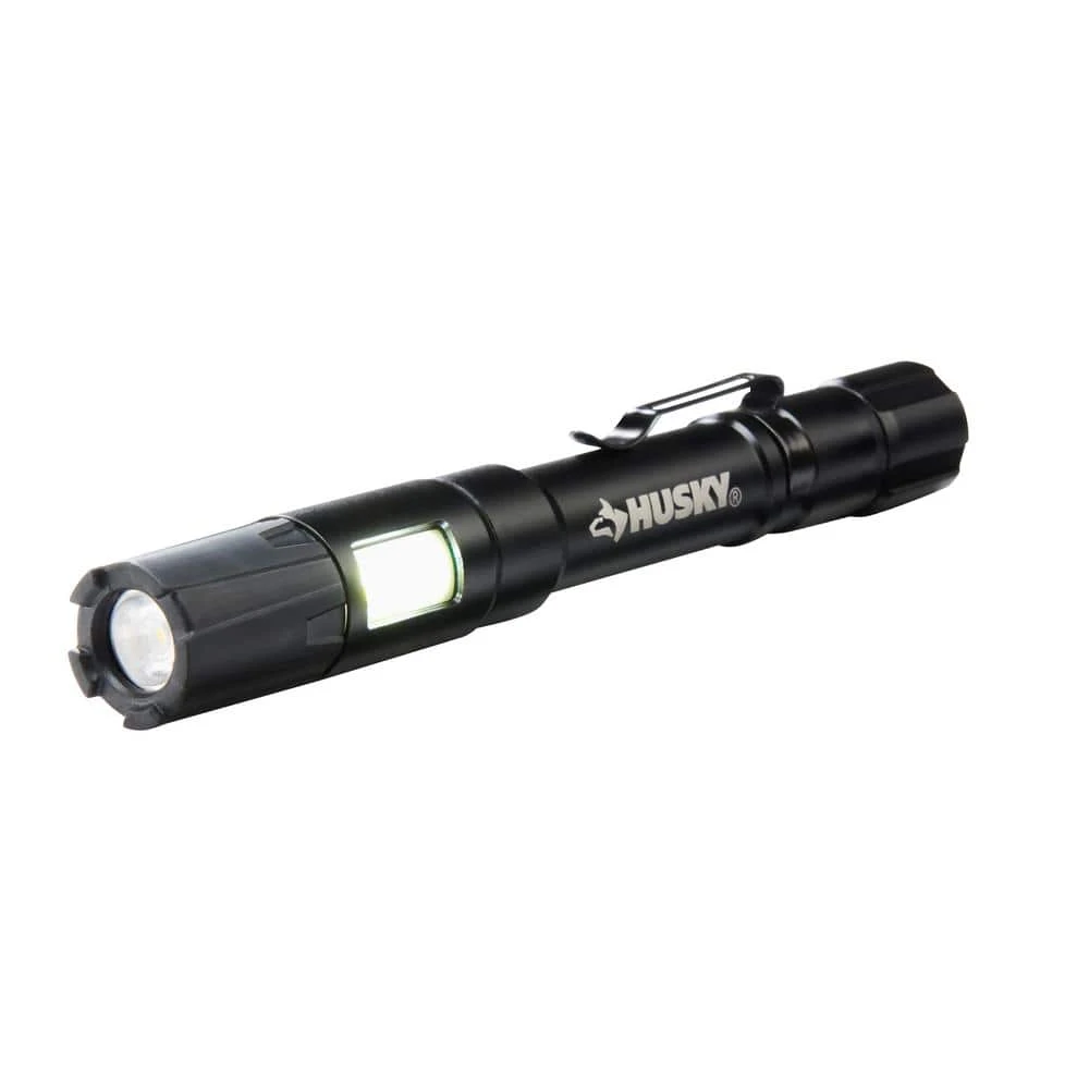 Husky 100 Lumen LED Aluminum Penlight With Side Flashlight, Impact And Water Resistant, High/Low With Batteries 1 Husky 100 Lumen LED Aluminum Penlight With Side Flashlight, Impact And Water Resistant, High/Low With Batteries