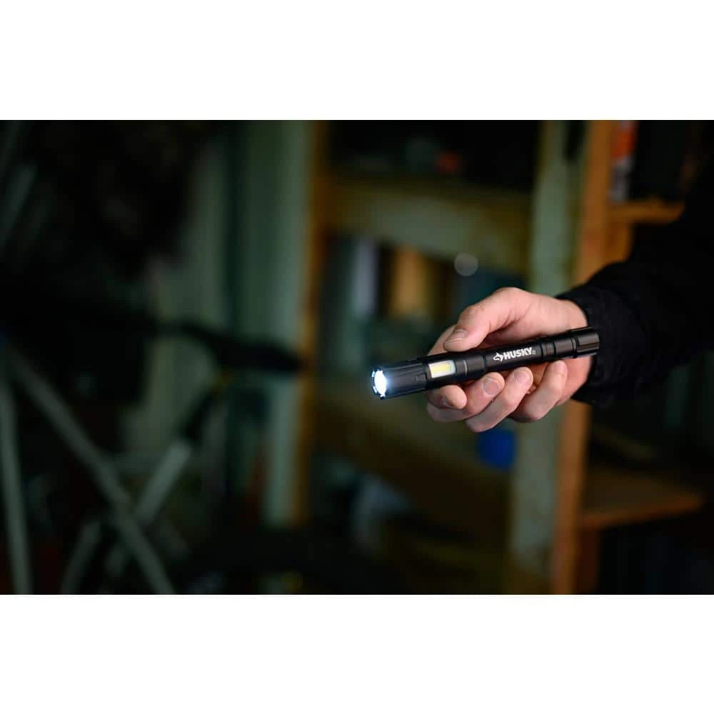 Husky 100 Lumen LED Aluminum Penlight With Side Flashlight, Impact And Water Resistant, High/Low With Batteries 12 Husky 100 Lumen LED Aluminum Penlight With Side Flashlight, Impact And Water Resistant, High/Low With Batteries - Image 12