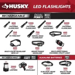 Husky 1200 Lumens Dual Power LED Rechargeable Focusing Flashlight With Rechargeable Battery And USB-C Cable Included -Husky Shop husky handheld flashlights hsky1200dpfl d4 1000