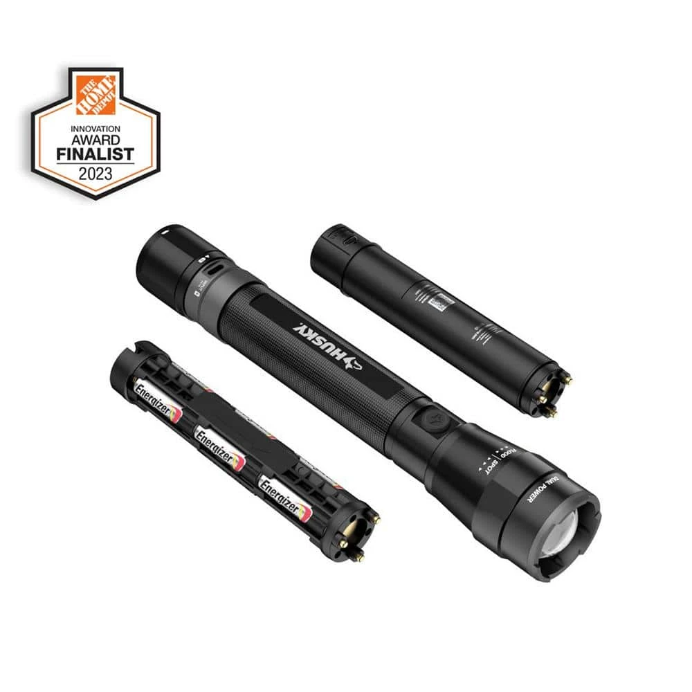 Husky 5000 Lumens Dual Power LED Rechargeable Focusing Flashlight With Rechargeable Battery And USB-C Cable Included 1 Husky 5000 Lumens Dual Power LED Rechargeable Focusing Flashlight With Rechargeable Battery And USB-C Cable Included