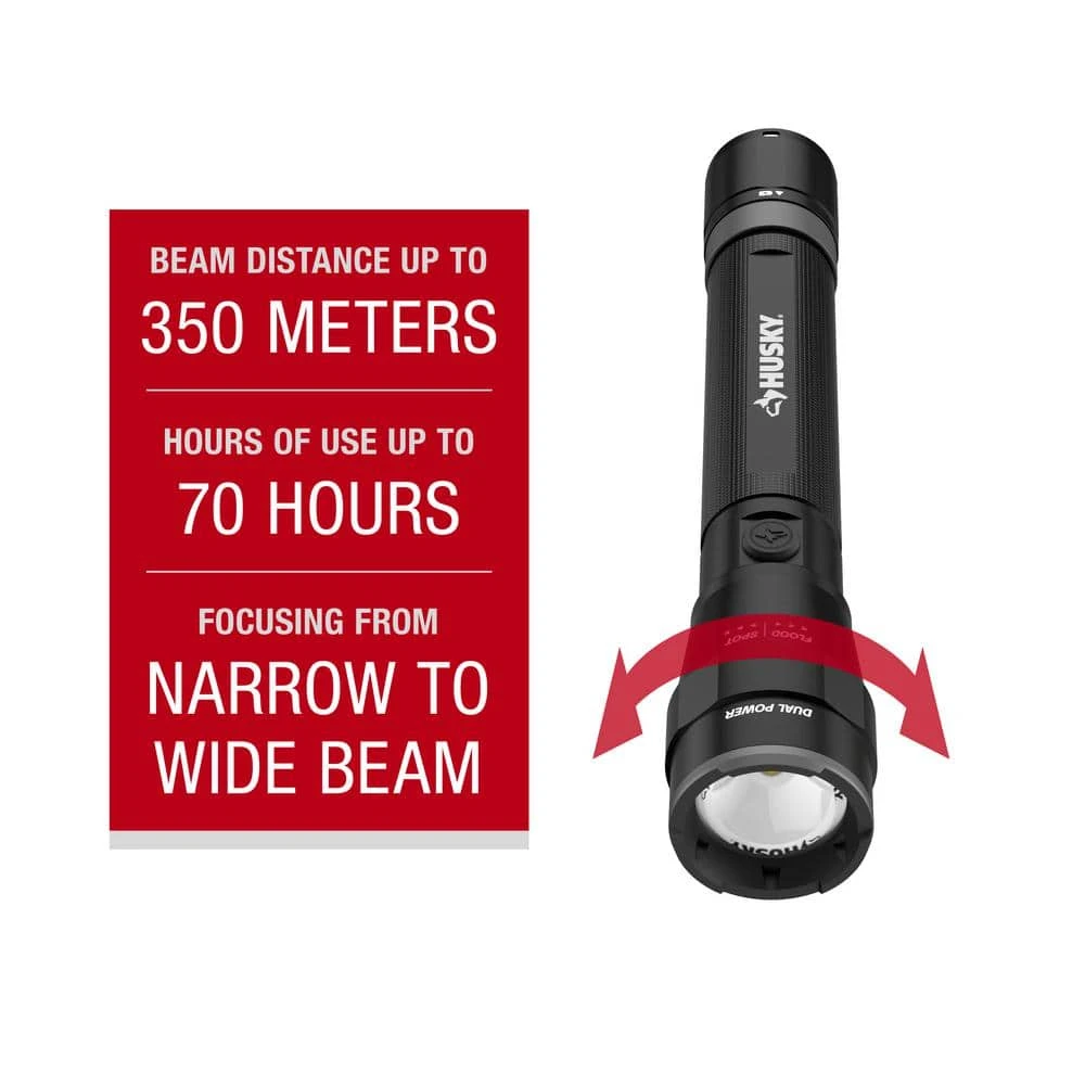 Husky 5000 Lumens Dual Power LED Rechargeable Focusing Flashlight With Rechargeable Battery And USB-C Cable Included 6 Husky 5000 Lumens Dual Power LED Rechargeable Focusing Flashlight With Rechargeable Battery And USB-C Cable Included - Image 6
