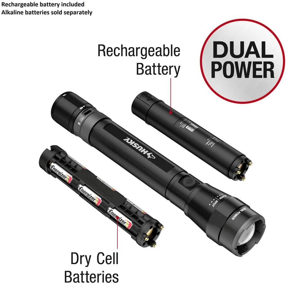 Husky 5000 Lumens Dual Power LED Rechargeable Focusing Flashlight With Rechargeable Battery And USB-C Cable Included 7 Husky 5000 Lumens Dual Power LED Rechargeable Focusing Flashlight With Rechargeable Battery And USB-C Cable Included - Image 7
