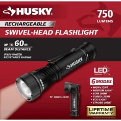 Husky 750 Lumens Dual Power LED Swivel-Head Rechargeable Flashlight With Pocket Clip And Rechargeable Battery -Husky Shop husky handheld flashlights hsky750dpswf e1 1000