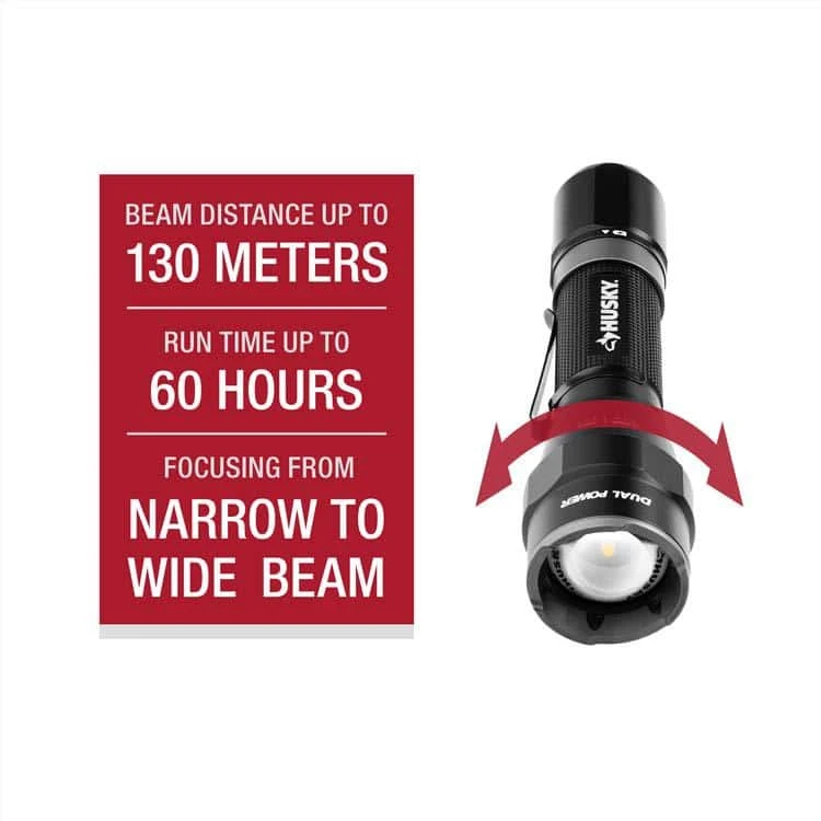 Husky 1200 Lumens Dual Power LED Rechargeable Focusing Flashlight 8 Husky 1200 Lumens Dual Power LED Rechargeable Focusing Flashlight - Image 8