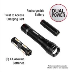 Husky 3000-Lumens Dual Power LED Rechargeable Tactical Focusing Handheld Flashlight -Husky Shop husky handheld flashlights pvl flt 0023 44 1000