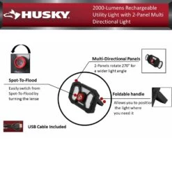 Husky 2000 Lumens LED Dual Panel Focusing Rechargeable Utility Light -Husky Shop husky handheld spotlights 90715 76 1000