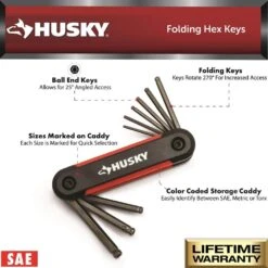 Husky Ball End Folding Hex Key (9-Pieces SAE And 8-Pieces MM) -Husky Shop husky hex key sets hbefhksm17pc 06 40 1000